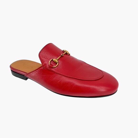 Gucci Princetown Red Leather Horsebit Loafer Mules Flat Shoes Size 39 US 9 Women - Picture 9 of 15